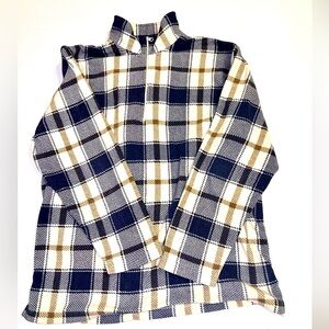 Oversize Plaid Flannel Half Zip Pullover Sweatshirt / Jacket - Fleece